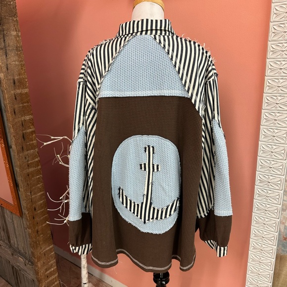 New! POL Patchwork Anchor Waffle Jacket - Picture 2 of 3